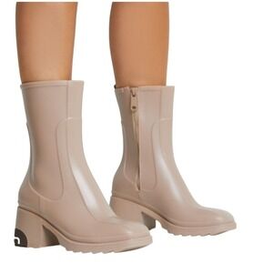 Ego Icon‎ Rain Boots Sz 8 Block Heel Ankle Wellington Beige